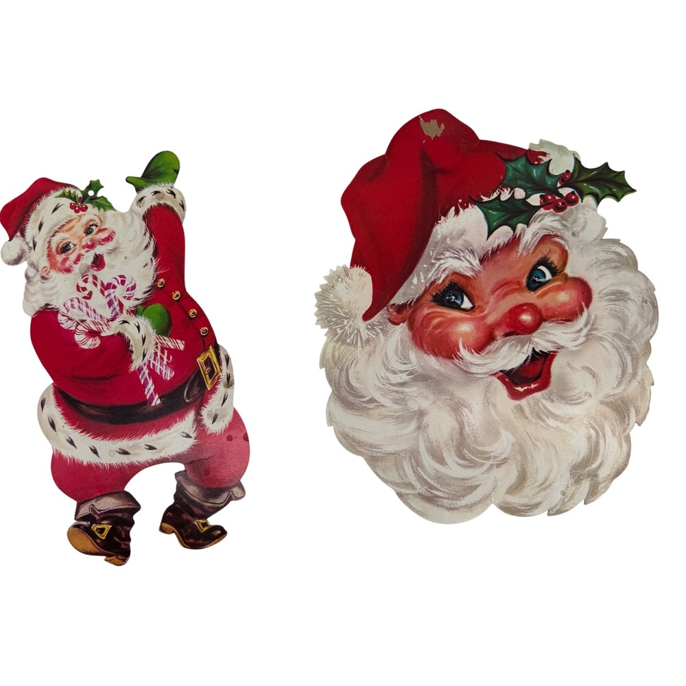 Vintage Santa Claus & Pumpkin Cut Cardstock Christmas Fall Decorations